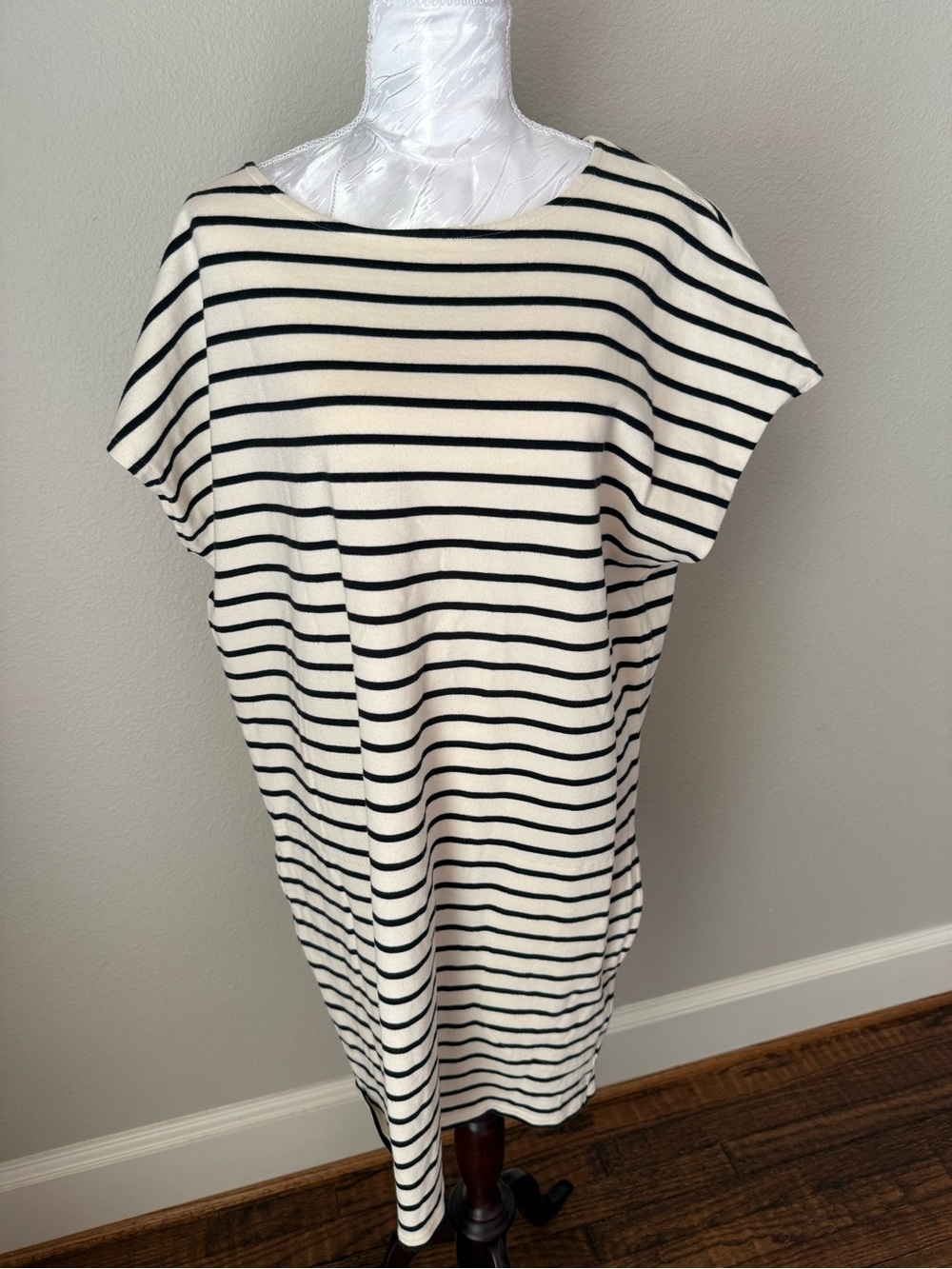 Striped Midi Dress in Cream and Black — Relaxed Fit